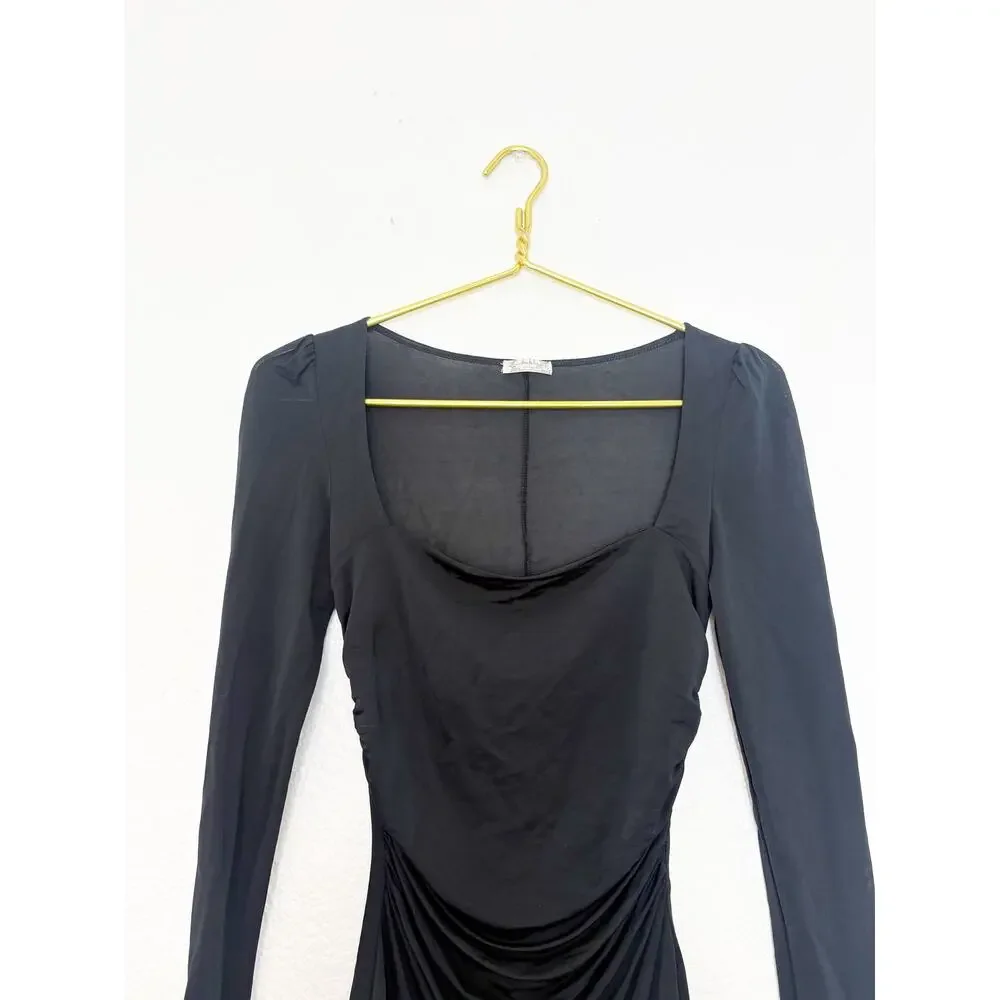 Free People Wind Down Layering Top in Black Size XS Stretch Jersey Ruched Chic
